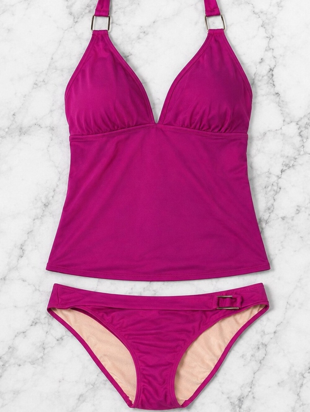 New York & Company 2 Piece Purple Halter Tankini Bathing Suit W/ Buckles Medium